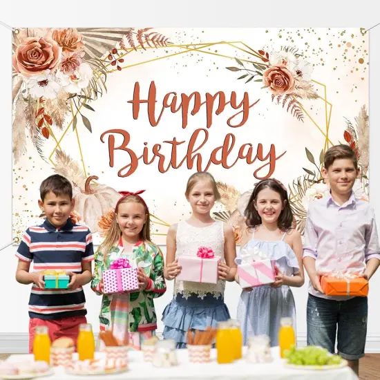 Pumpkin Birthday Banner Backdrop Boho Pumpkins Fall Floral {3}