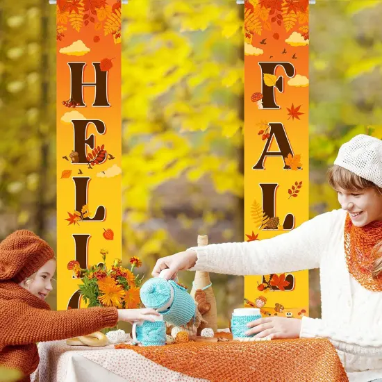 Hello Fall Banner Fall Party Porch Signs Maple Pumpkin Hanging Door {2}