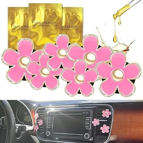 6Pcs Daisy Car Air Vent Clips Cute Flower Outlet Decorations Pink {1}