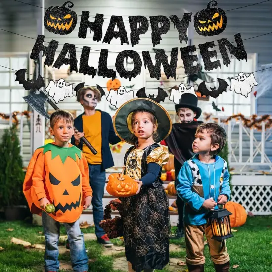 Black Glitter Happy Halloween Banner {4}