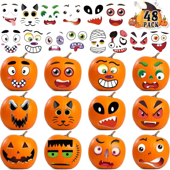 48 Pack Halloween Pumpkin Face Decorating Stickers {1}