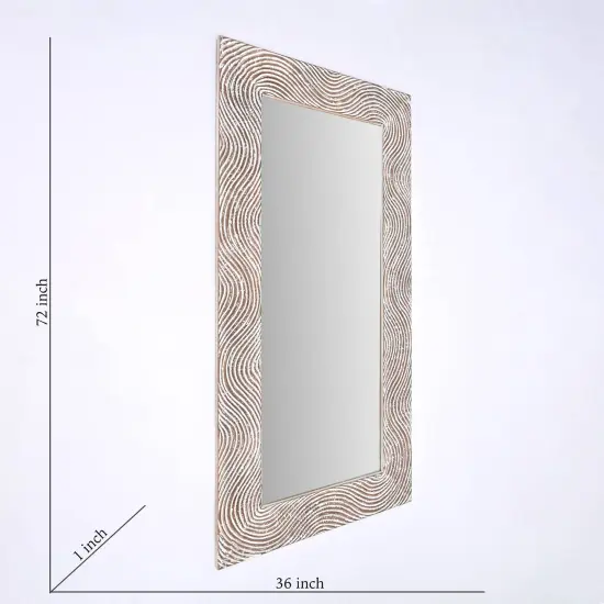 Rustic White Solid Wood Hand carved Mirror Accent - 36" x 72" {4}
