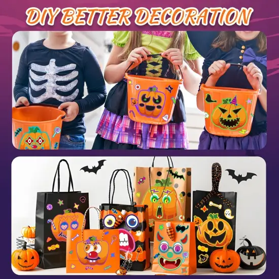 64 Sheets Halloween Crafts Pumpkin Make a Face Stickers for Kids {4}