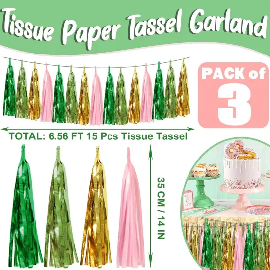 3P Sage-Green Tassels Banner Streamers {4}