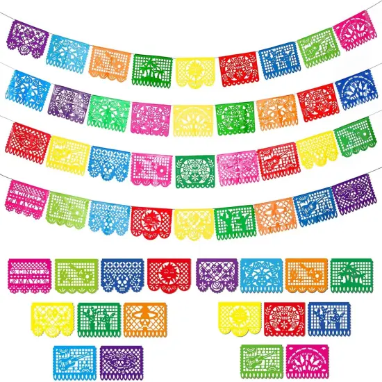 4 Packs Mexican Party Banner 60 Feet Fiesta Plastic Papel Picado Banner {1}