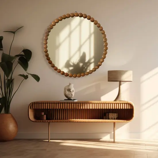 Decorative Wall Mirror with Wood Bead Design Frame - 32" {1}