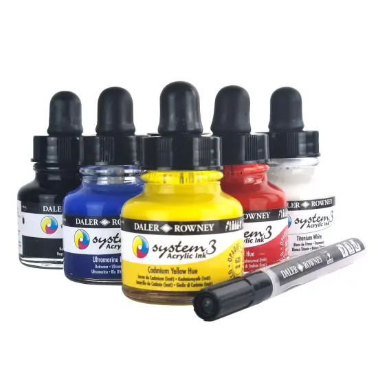 Daler-Rowney System3 Acrylic Ink Introduction Set 6/Pkg-Assorted Colors {6}