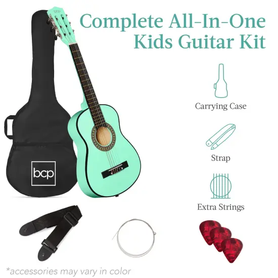 Best Choice Products 30in Kids Acoustic Guitar Beginner Starter Kit with Strap, Case, Strings SoCal Green {2}
