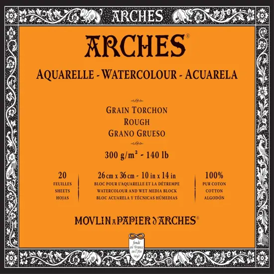 Arches Aquarelle Rough Watercolor Block 10"X14"- 140lb, 20 Sheets {1}