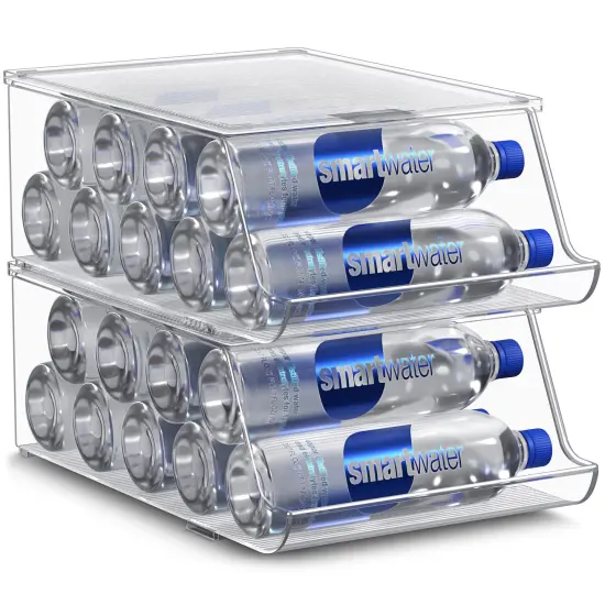 Sorbus Water Bottle Organizer with Lids - Stackable Can and Bottle Holder Drink Dispenser for Fridge, Pantry, Kitchen Organization and Storage (Set of 2) {1}