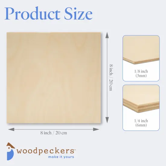 Baltic Birch Plywood, 8 x 8 Inch, B/BB Grade Sheets, 1/4 or 1/8 Inch Thick| Woodpeckers {2}