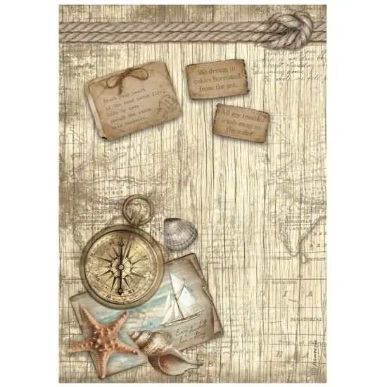 Stamperia Rice Paper Sheet A4-Sea Land Compass {1}
