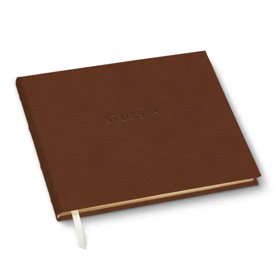Gallery Leather Guest Book Special Events, add Photos, 192 Lined Pages, Bonded Leather, Hardcover, Gold-Gilded, Guestbook Monhegan saddle {1}