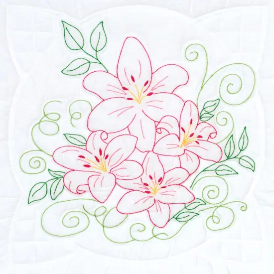 Jack Dempsey Stamped White Quilt Blocks 18"X18" 6/Pkg-Lillies {4}