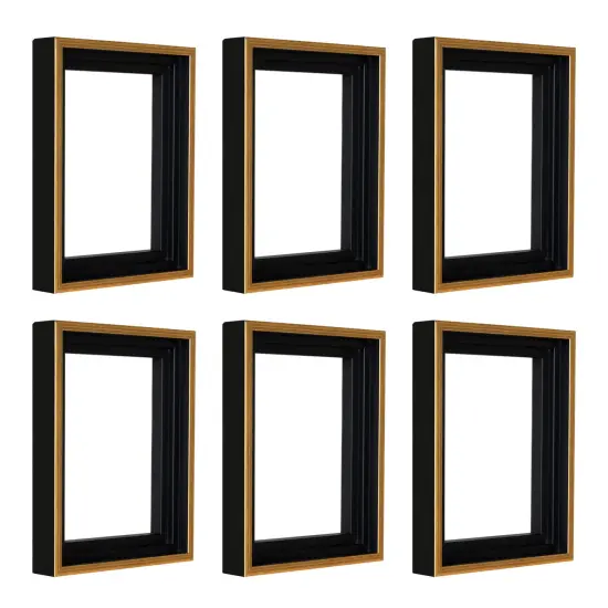 Creative Mark Illusions Floater Canvas Frame, Black w/ Antique Gold Edge, 3/4 in - Pack of 6, Ideal for Galleries, Artists & Professionals, Frames for Canvas Paintings, Complete Hanging Hardware {1}