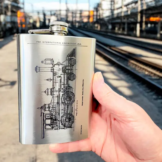 8oz Steam Locomotive International Stainless Steel Flask {4}