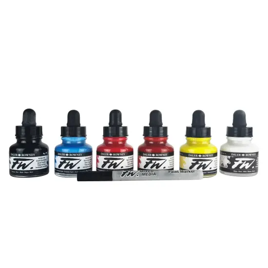 Daler-Rowney FW Acrylic Ink Set 6/Pkg-Primary {6}