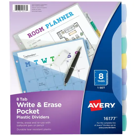 Write & Erase Pocket Plastic Dividers, 8-Tab Set, Multicolor, 1 Set {1}