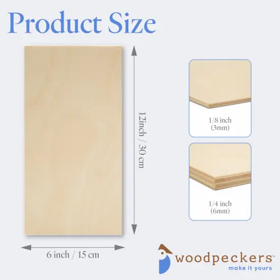 Baltic Birch Plywood, 12 x 6 Inch, B/BB Grade Sheets, 1/4 or 1/8 Inch Thick| Woodpeckers {2}