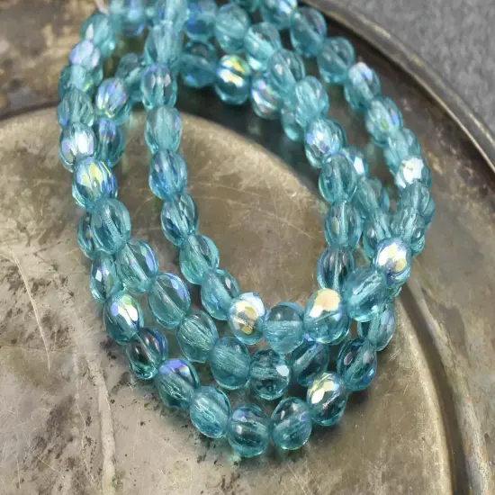 *25* 6mm Aqua AB Faceted Round Melon Beads {3}