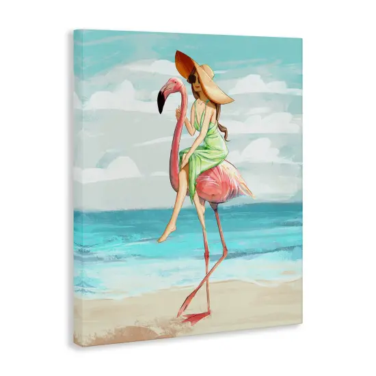 Stupell Industries Beach Woman Riding Flamingo Canvas Wall Art {3}