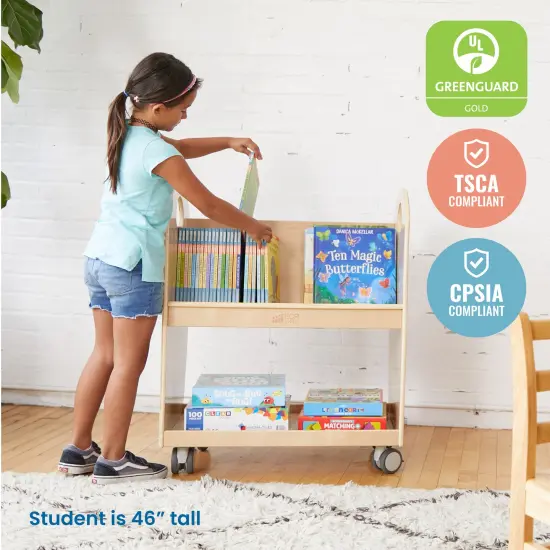Mobile Book Cart with Countdown Timer, Classroom Bookshelf Natural {6}