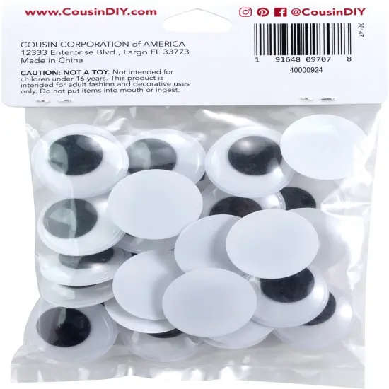 CousinDIY Paste-On Wiggle Eyes 25mm 34/Pkg-Black {2}