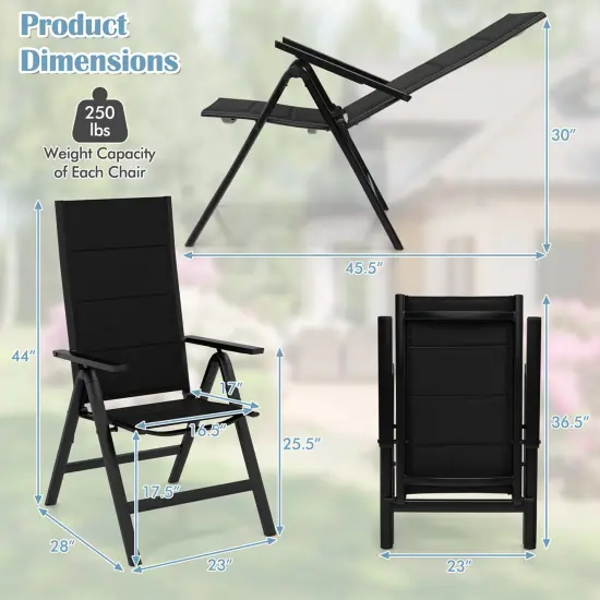 Costway 1/2/4 PCS Patio Folding Chair Outdoor Chairs with Padded Seat, Adjustable Backrest Black {3}
