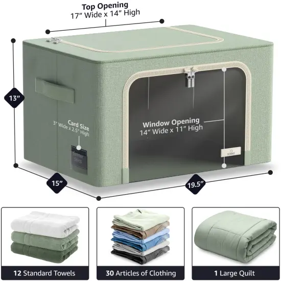 Sorbus 1 Pack Storage Bin with Metal Frame, Stackable Clothes Organizer Bag with Window & Handles, Organization for Bedding Linen & Clothing Teal {4}