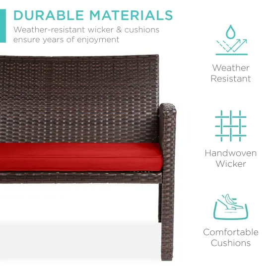 Best Choice Products 4-Piece Outdoor Wicker Patio Conversation Furniture Set w/ Table, Cushions Brown/Red {3}