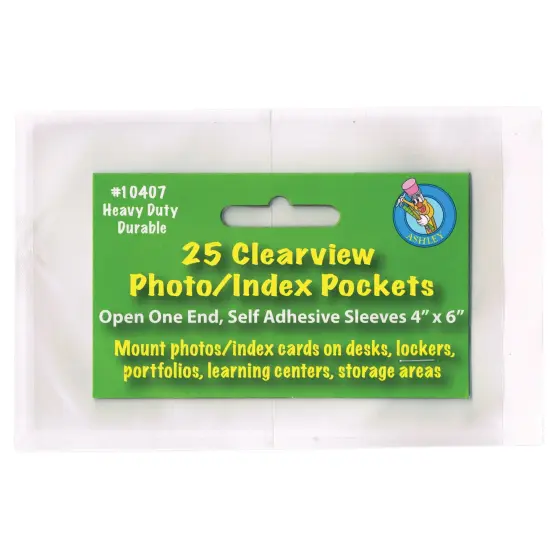 Clear View Self-Adhesive Photo/Index Card Pocket 4" x 6", Pack of 25 {1}