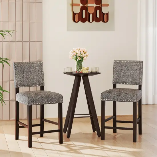 Costway Set of 2 Counter/Bar Height Chairs with Solid Rubber Wood Frame & Adjustable Foot Pads Gray & Dark Brown {9}