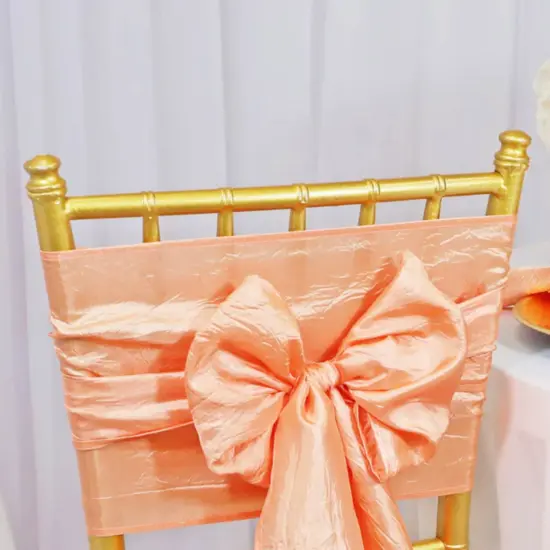 10 Pieces Apricot or Peach Crushed Taffeta Chair Bands 9.5"x108" Elegant Sashes {5}