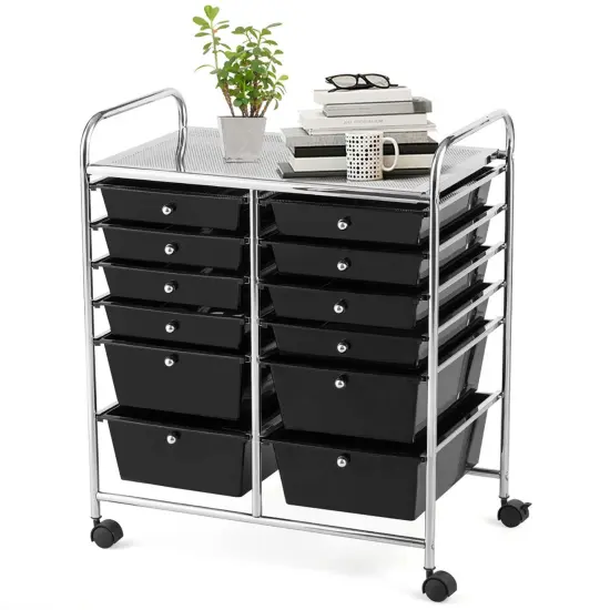 Costway 12 Drawers Rolling Cart Storage Mutlicolor Scrapbook Paper Studio Organizer Bins {8}