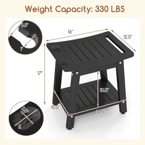 Waterproof Shower Bench Seat with Handle and Storage for Bathroom or Outdoors Black {4}