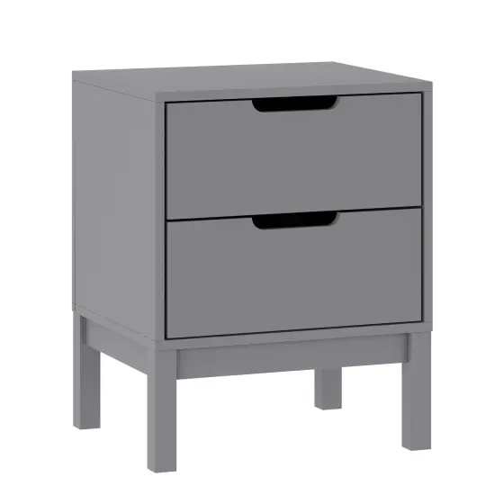 Emma and Oliver Samuel Kids Double-Drawer Night Stand with Solid Wood Frame, Side Table for Kids Bedroom Gray {2}