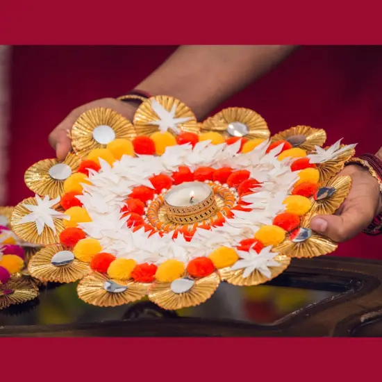 Rangoli Mat Candle Holders Festival of Light Decorative T-light Candle Stand for Diwali Christmas Thanksgiving Hanukkah Gift Pompom Rangoli for Centerpiece Dining Table Home Decor {3}