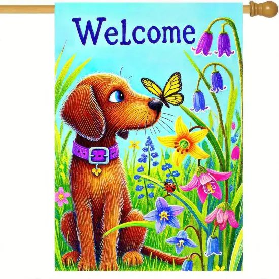 Summer Garden Flags 12x18 Double Sided Welcome Flower Dachshund Dog Garden Flag Yard Decorations Outdoor Decor Small Outdoor Welcome Flags for Outside Garden {1}
