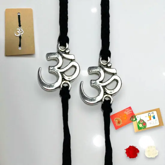 2CT Om Designer Rakhi for Brother Bhaiya Bhabhi Traditional Handmade Rakhi Set Roli Chawal, Greeting Card Rakshabandhan Rakhi Bracelet Hemper Gift Thread Bracelet Black {1}