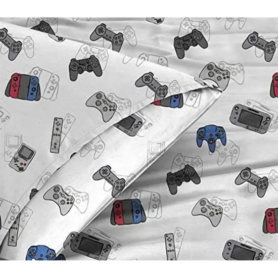 Kids Rule 3-Piece Gamer Bed Sheet Set for Boys & Kids - 1 Twin Flat and 1 Twin Fitted Sheet,Queen Pillowcase,Soft Brushed Microfiber Smooth Durable Polyester Multicolor {4}