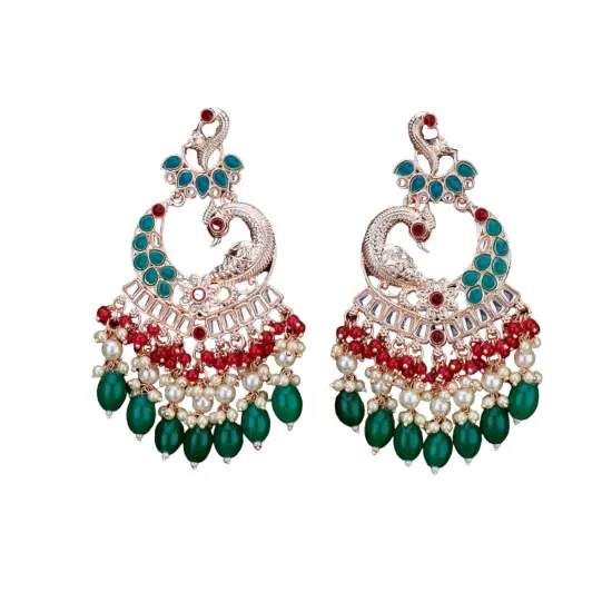 Oversized / Big Indian Jhumka Earrings for Women - Indian Peacock Earrings Ethnic Chandbali Jhumki Kundan & Faux Pearl Beaded Bollywood Style Dangle Earring MAROON {7}