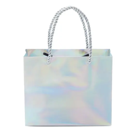 24 Pack Mini Metallic Silver Gift Bags with Rope Handles, Reusable Paper Gift Bags (6 x 5 x 2.5 In) {5}