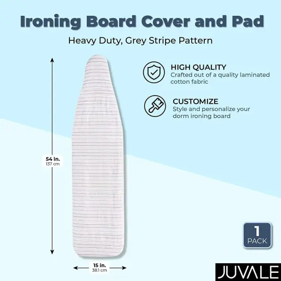 Juvale Ironing Board Cover and Pad Standard Size - 15x54 inch Heavy Duty Thick Padding, Grey Stripe Pattern {2}