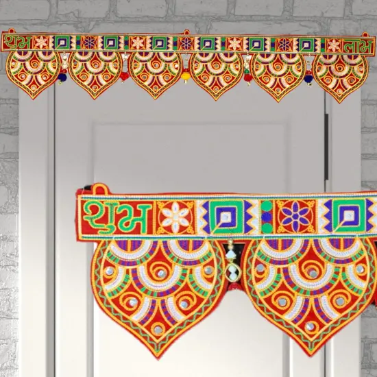 Indian Fabric Door Toran 35.5 Inch Bhandarwal Hanging Valance Embroidered Traditional Wall Decorative for Window Home Temple Decor Wedding Diwali Navratri Puja Housewarming Decorations {1}