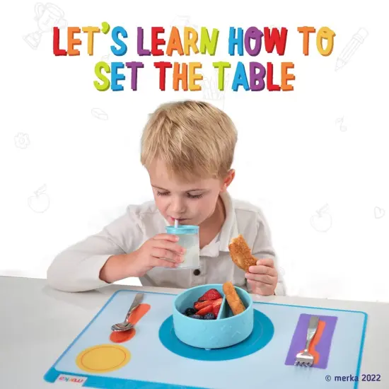 merka Montessori Placemats for Toddlers - 2 Pack Silicone Educational Placemats for Kids with Non-Slip Back - Learn Table Setting, Manners, and Etiquette, Reusable and Washable, 17 x 11 In {6}