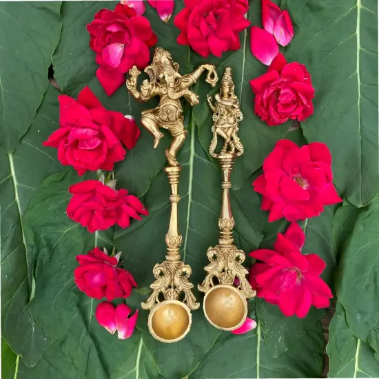 Decorative Brass Dancing Ganesha/krishna Spoon Yagya Hawan Spoon Indian Cultural Religious Item Brass Ganesha/krishna Wall Hanging Diwali Gift Best Home Temple Decor {2}