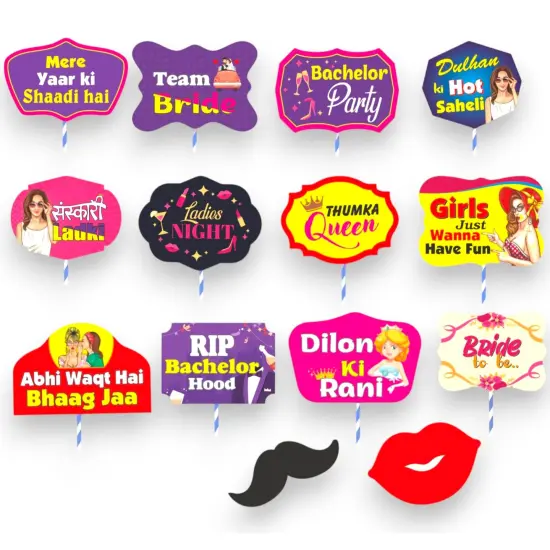 Wedding Bridal Shower Photo Booth Props 14 Pcs Bachelorette Decoration, Wedding Party Photobooth Set - Bride to be Bachelorette Party Supplies {3}