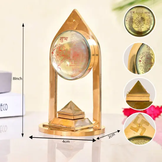 Vastu Pillar Pyramid and Shri Yantra with Magnifying Glass 3 Layer Shree Yantra Wish Pyramid for Good Luck Home Office Decor - Perfect for Meditation Spaces (8 x 4 Inch) {3}