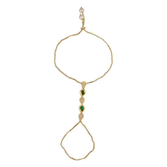 Palm Chain Bracelet for Women Kundan Indian Bridal Gold Plated Haath Panja Bracelets Finger Ring Bracelets Adjustable Luxury Classic Trendy Jewelry Bridesmaid Gift Green {1}