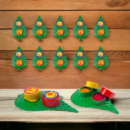 Haldi Kumkum Packet Leaf Set Turmeric Combo Sindoor Dabbi Pooja Item for Indian Wedding, Thamboolam, Housewarming, Havan Temple Decor Festive Essentials Gift {1}